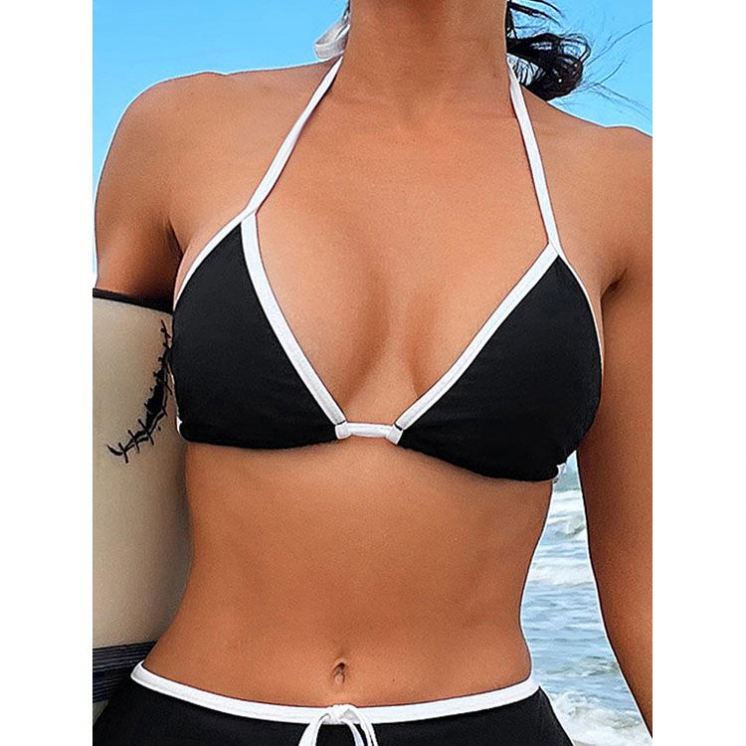 2025 new black and white contrast color deep v strap split swimsuit bikini for women 2025 new black and white contrast color deep v strap split swimsuit bikini for women