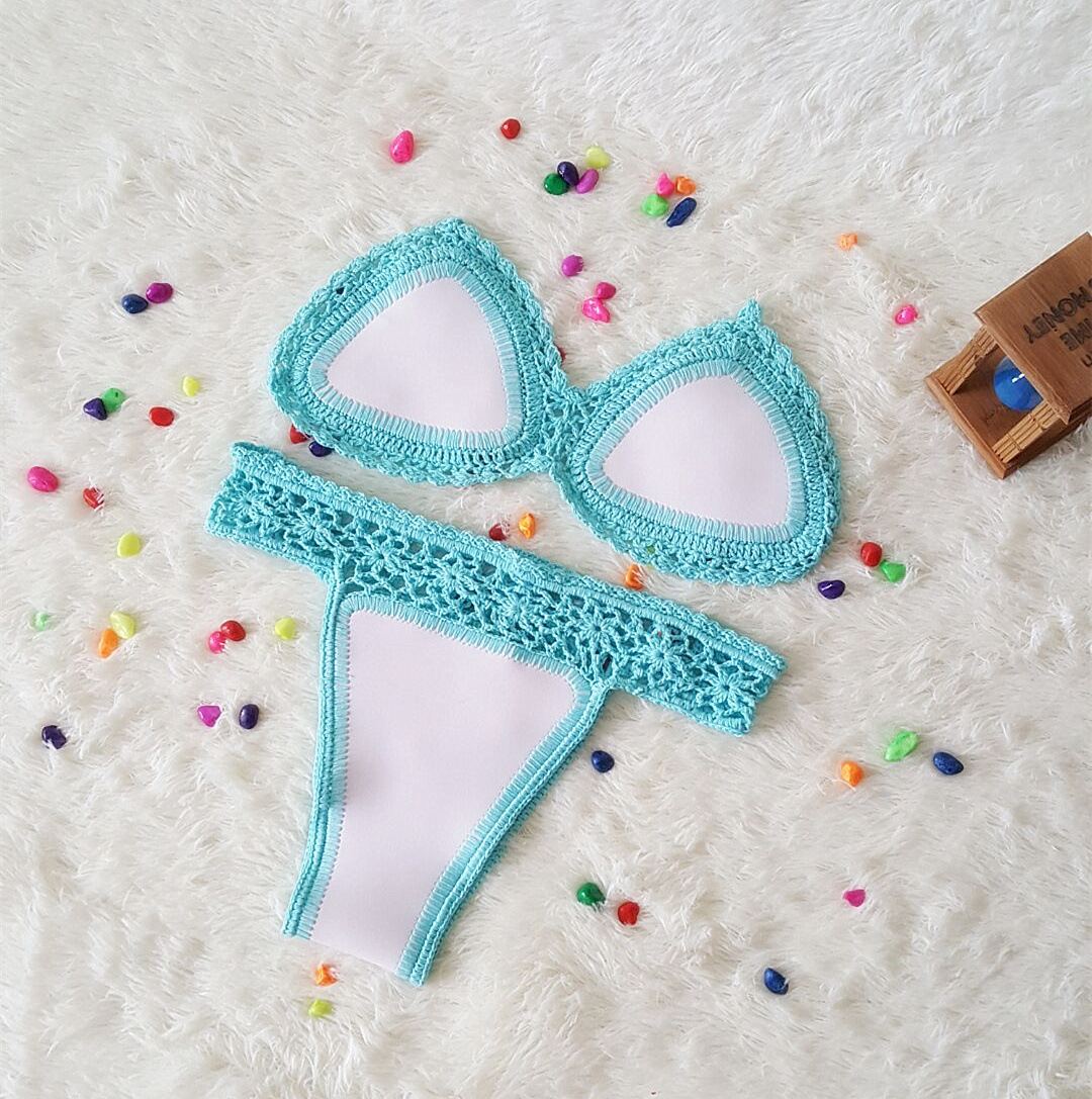 hot selling bikini neoprene glue handmade crocheted two piece sexy women's swimsuit texture knit bikini hot selling bikini neoprene glue handmade crocheted two piece sexy women's swimsuit texture knit bikini