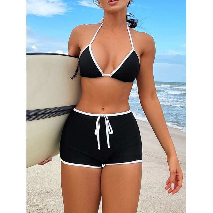 2025 new black and white contrast color deep v strap split swimsuit bikini for women 2025 new black and white contrast color deep v strap split swimsuit bikini for women